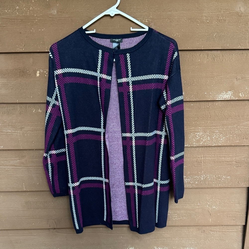 Ann Taylor Plaid blue, purple white Cardigan size SP